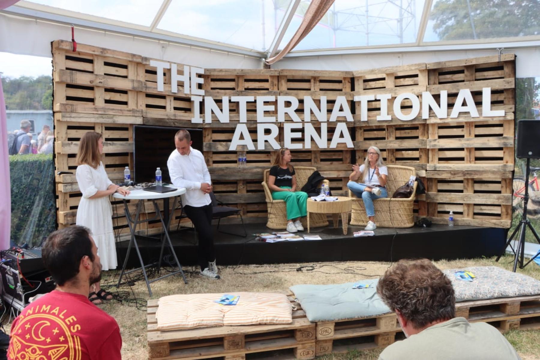 Helene Maria Kyed and Ninna Nyberg Sørensen share MyClimate research findings at Folkemødet in Denmark